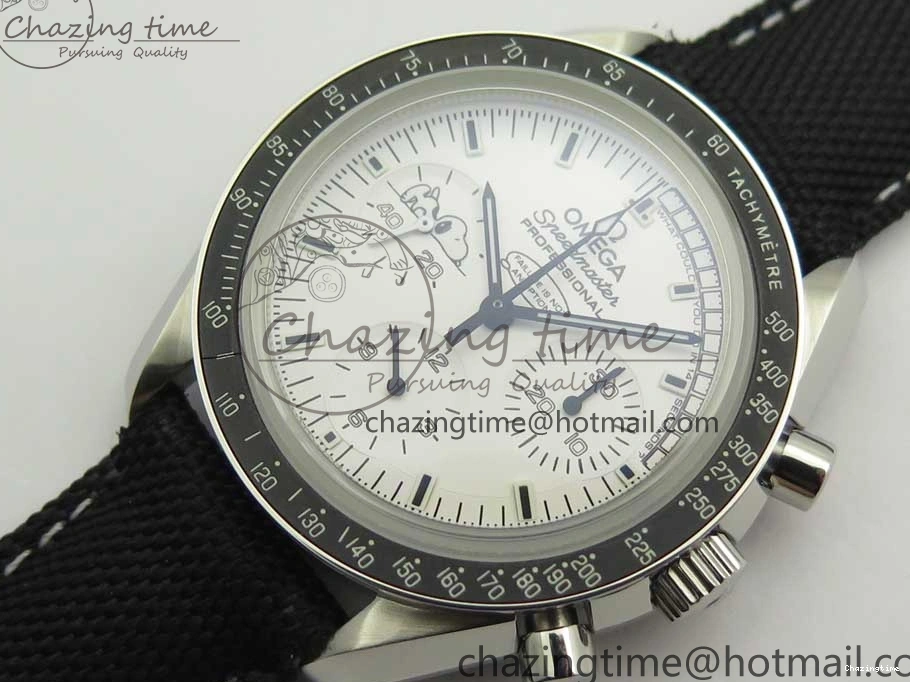0723 Speedmaster SS Snoopy OMF Best Edition White Dial on Nylon Strap Manual Winding Chrono Movement WellDesigned 7990